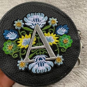 Leather Embroidered A Circle Pouch